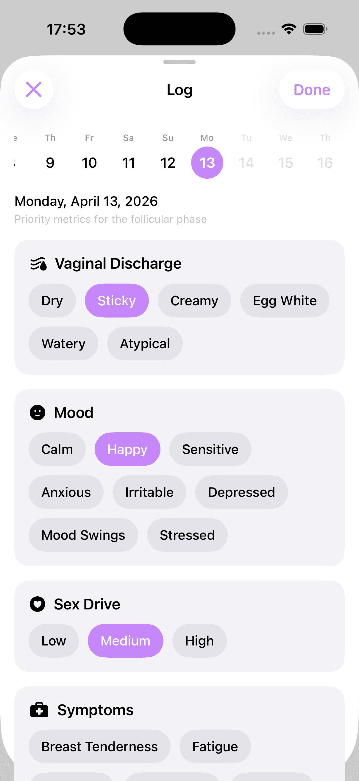 Elo daily log — track symptoms, mood, and body signals
