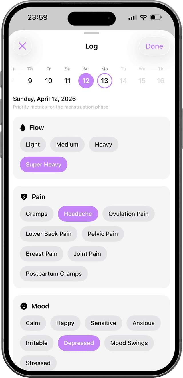 Elo daily log — track symptoms, mood, and body signals